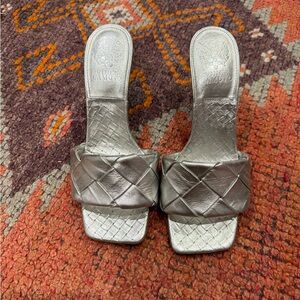Vince Camuto Metallic Silver Quilted Slide Sandals